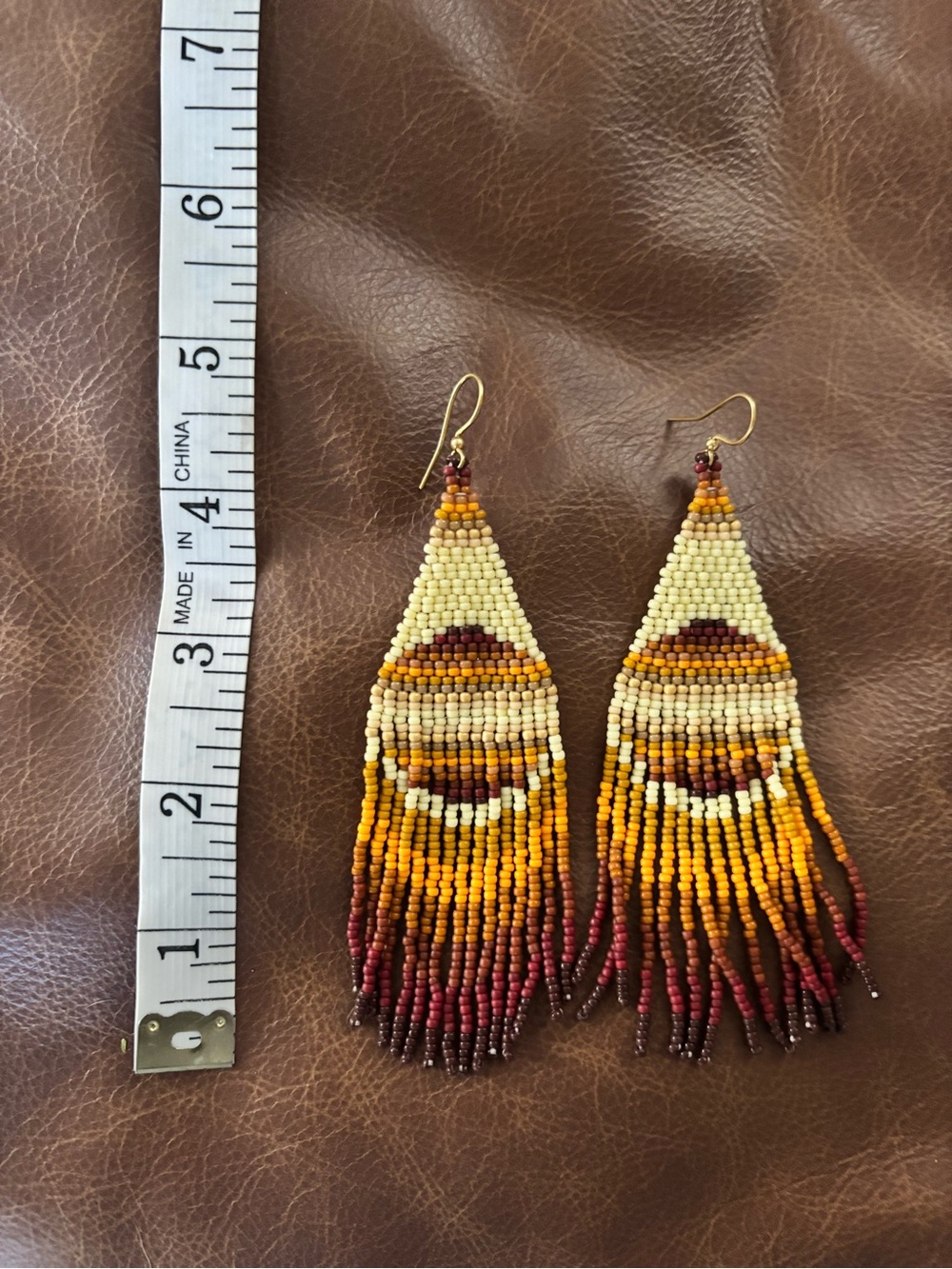 Boho Beaded Fringe Earrings in Yellow & Brown